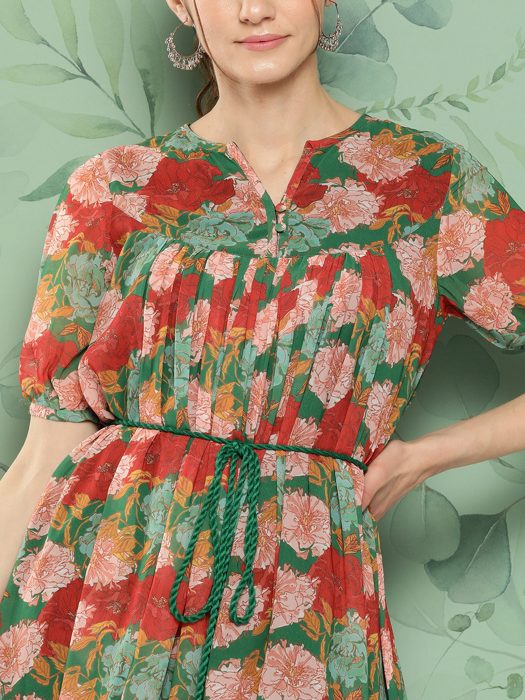 Women's Digital Printed Green Georgette Dress - Janasya