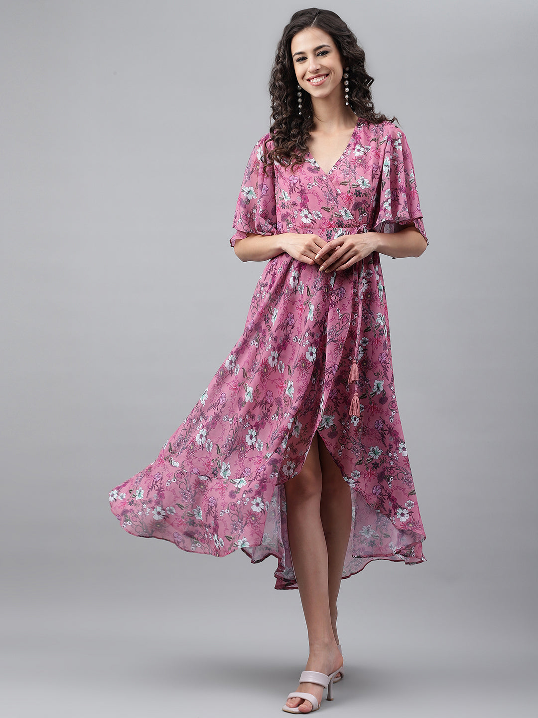 Women's Digital Printed Pink Georgette Dress - Janasya