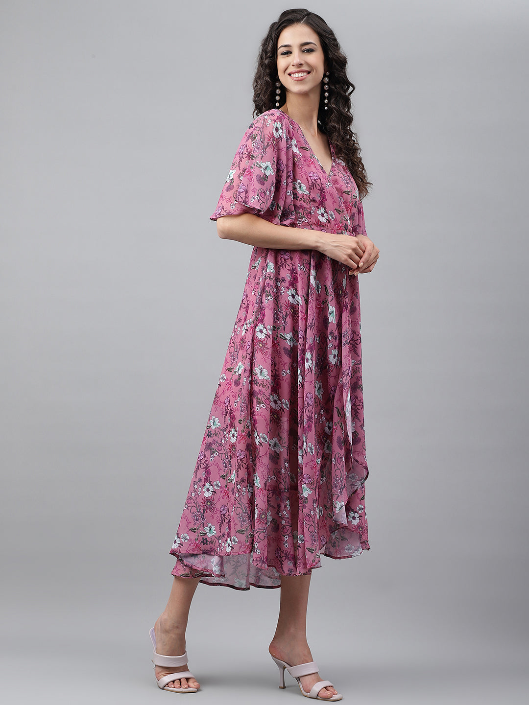 Women's Digital Printed Pink Georgette Dress - Janasya