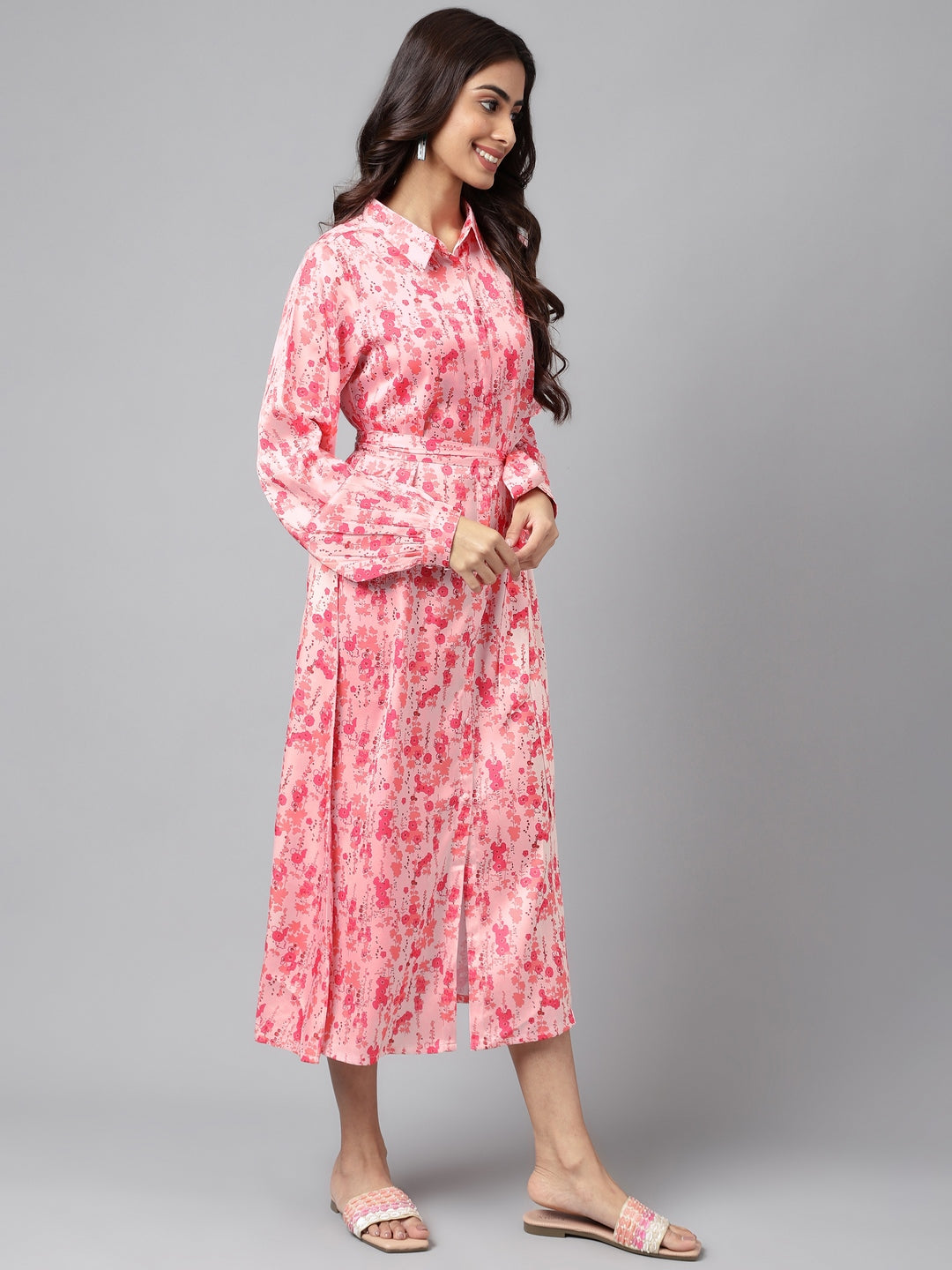 Women's Digital Floral Printed Peach Satin Dress - Janasya
