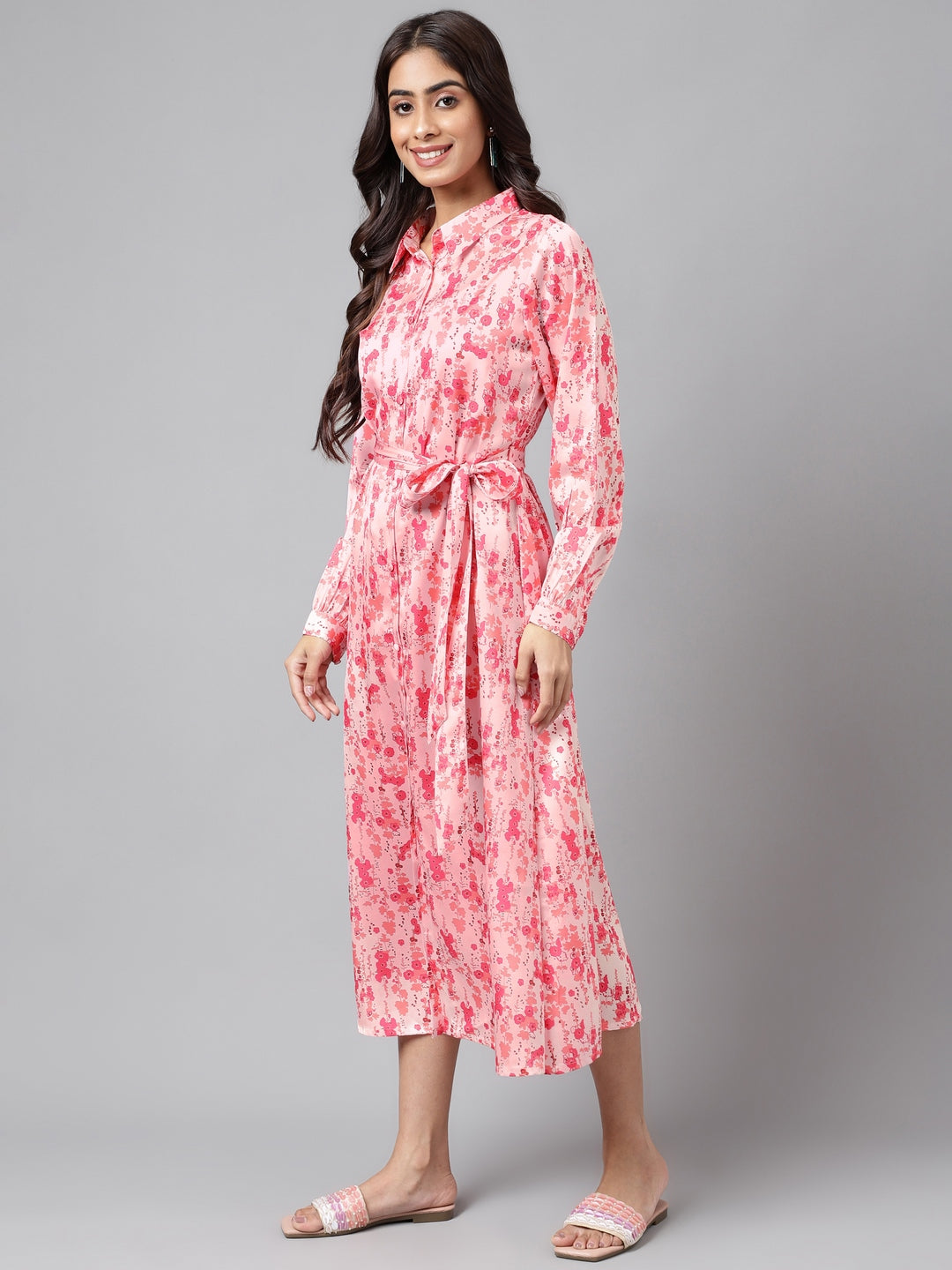 Women's Digital Floral Printed Peach Satin Dress - Janasya