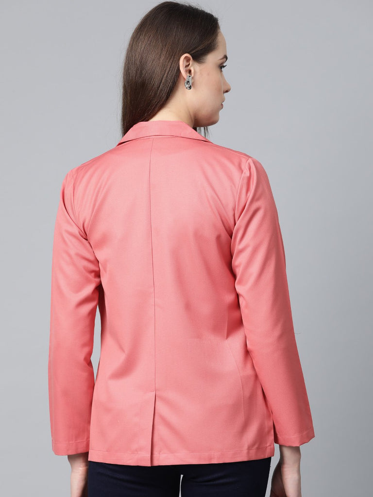 Women's Peach Solid Single Breasted Smart Casual Blazer