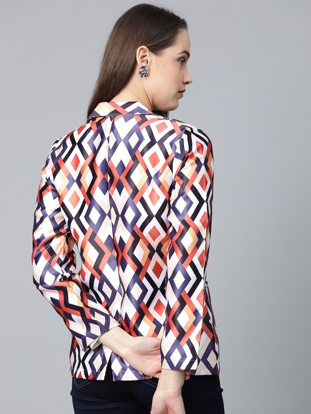 Women's Multi Coloured Satin Finish Printed Single Breasted Blazer - Jompers