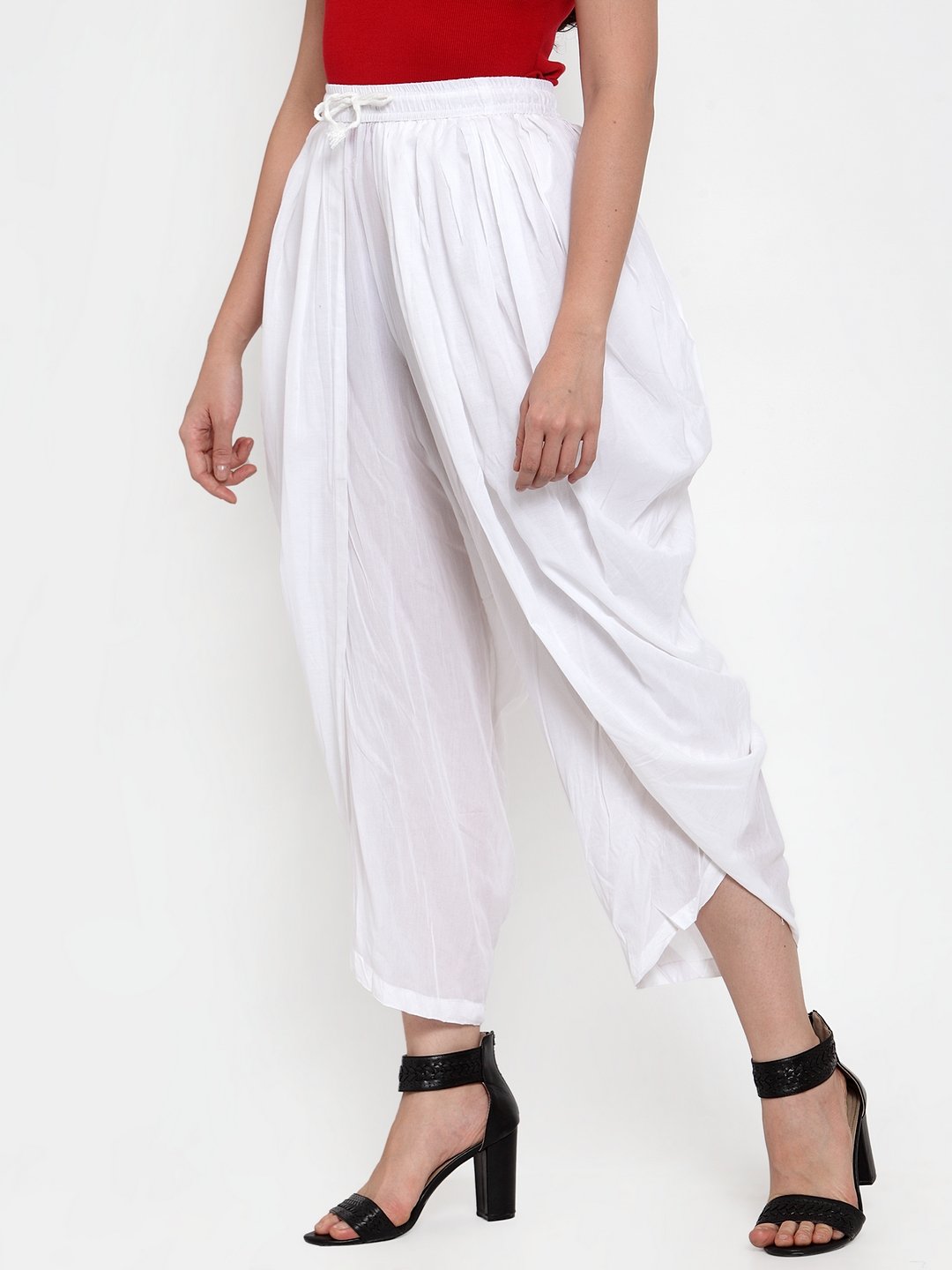 Women's White Solid Dhoti - Jompers
