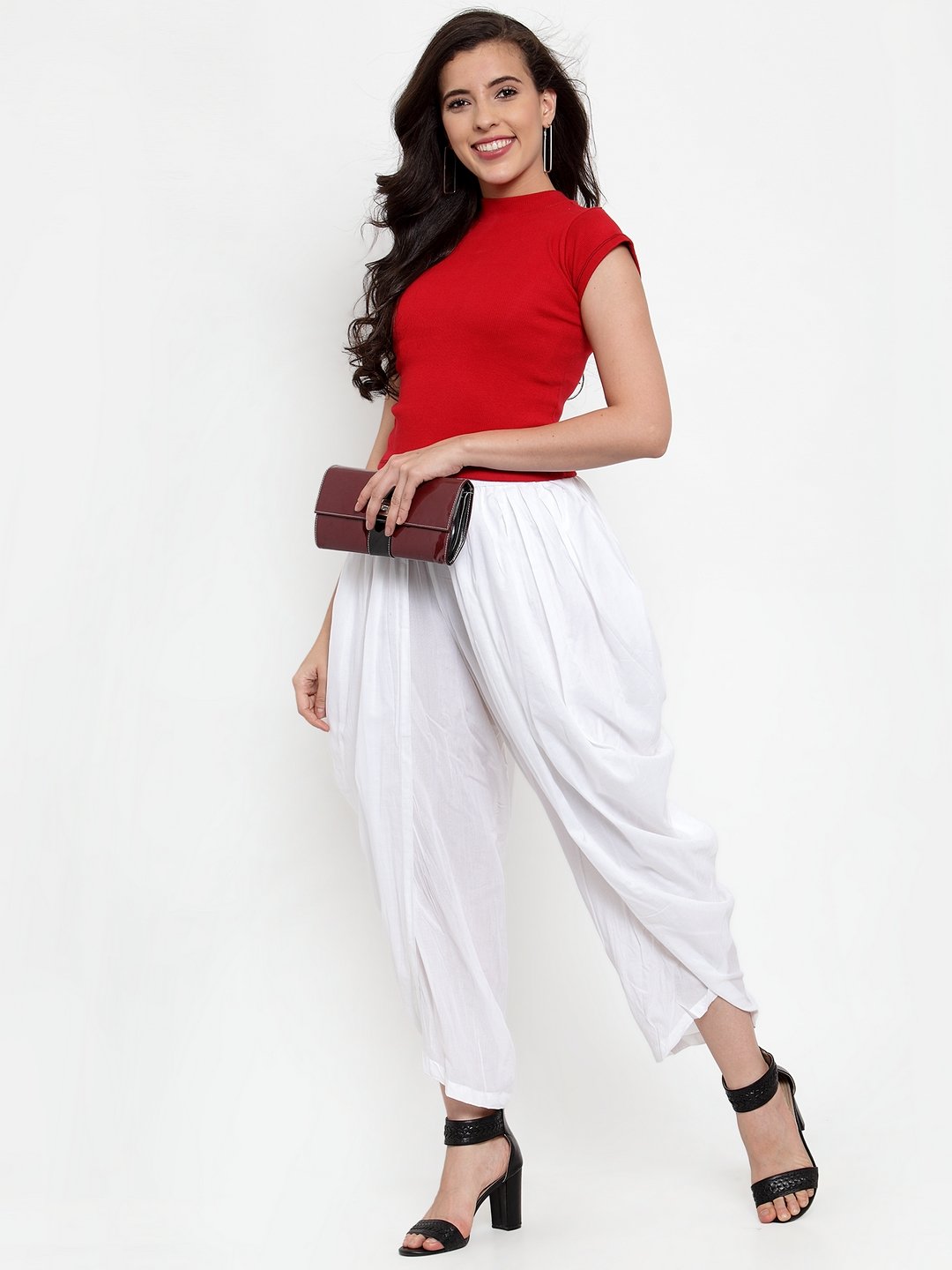 Women's White Solid Dhoti - Jompers