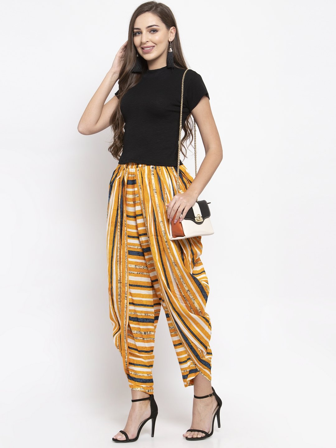 Women's Yellow and Blue Stripped Dhoti - Jompers