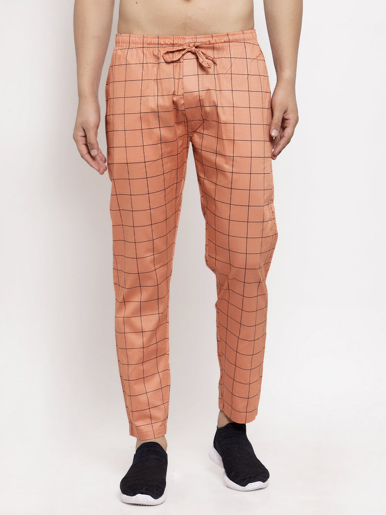 Men's Orange Checked Cotton Track Pants ( JOG 012Orange )