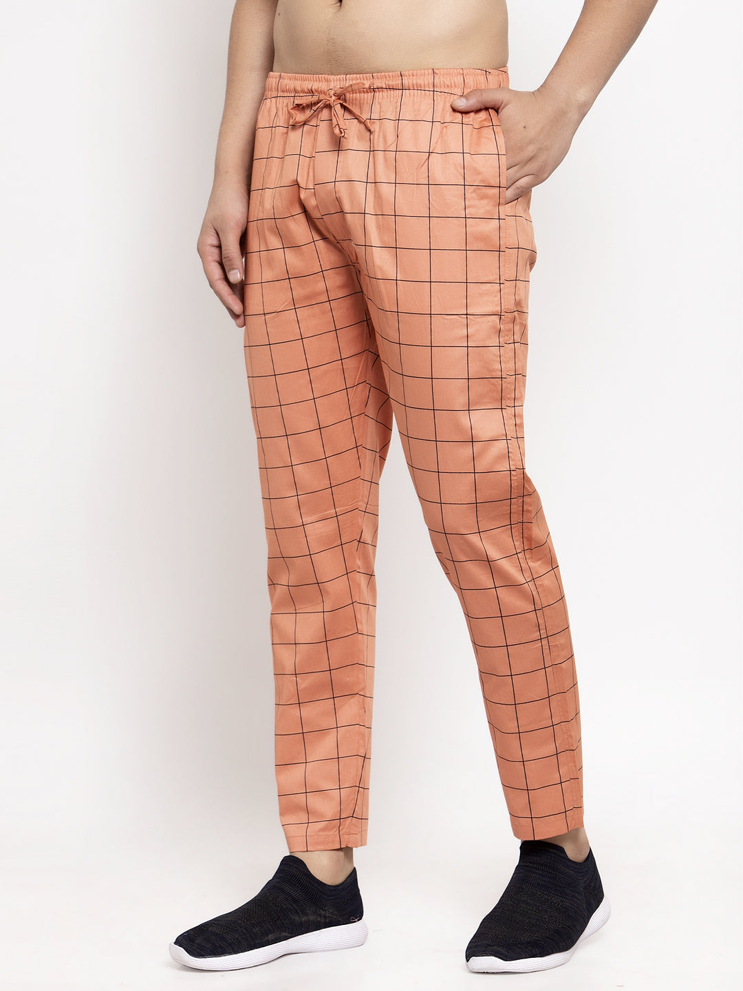 Men's Orange Checked Cotton Track Pants ( JOG 012Orange ) - Jainish