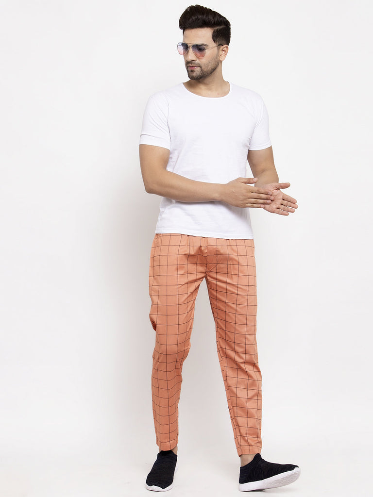 Men's Orange Checked Cotton Track Pants ( JOG 012Orange )