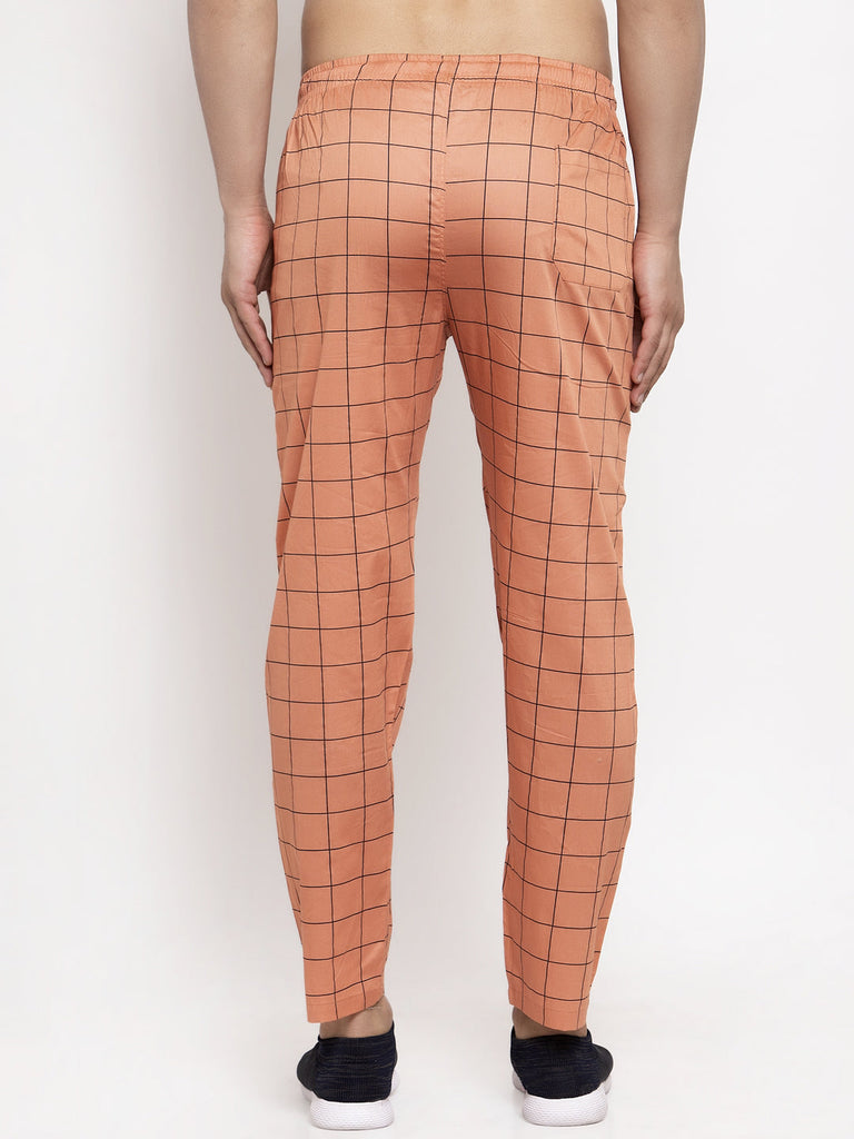 Men's Orange Checked Cotton Track Pants ( JOG 012Orange )