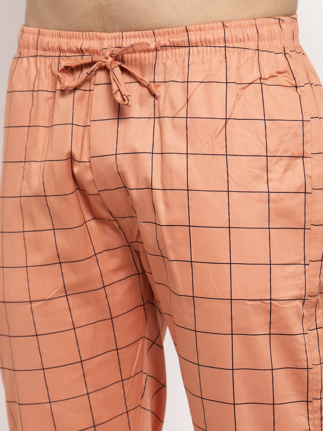 Men's Orange Checked Cotton Track Pants ( JOG 012Orange ) - Jainish