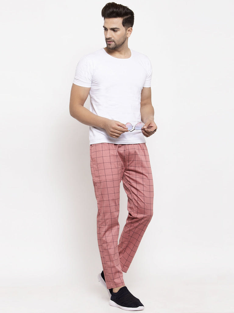 Men's Peach Checked Cotton Track Pants ( JOG 012Peach )