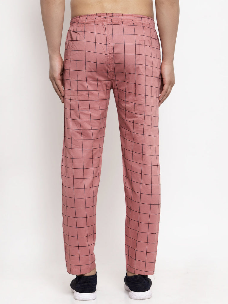 Men's Peach Checked Cotton Track Pants ( JOG 012Peach )
