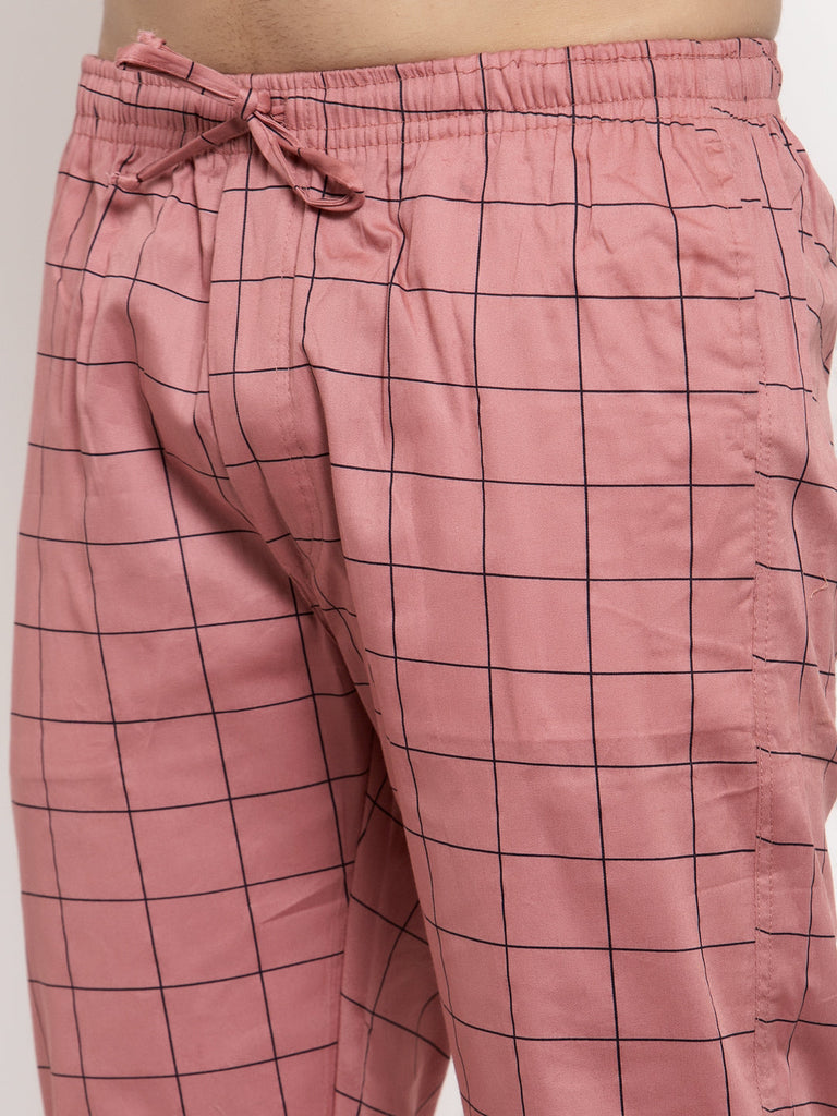 Men's Peach Checked Cotton Track Pants ( JOG 012Peach )