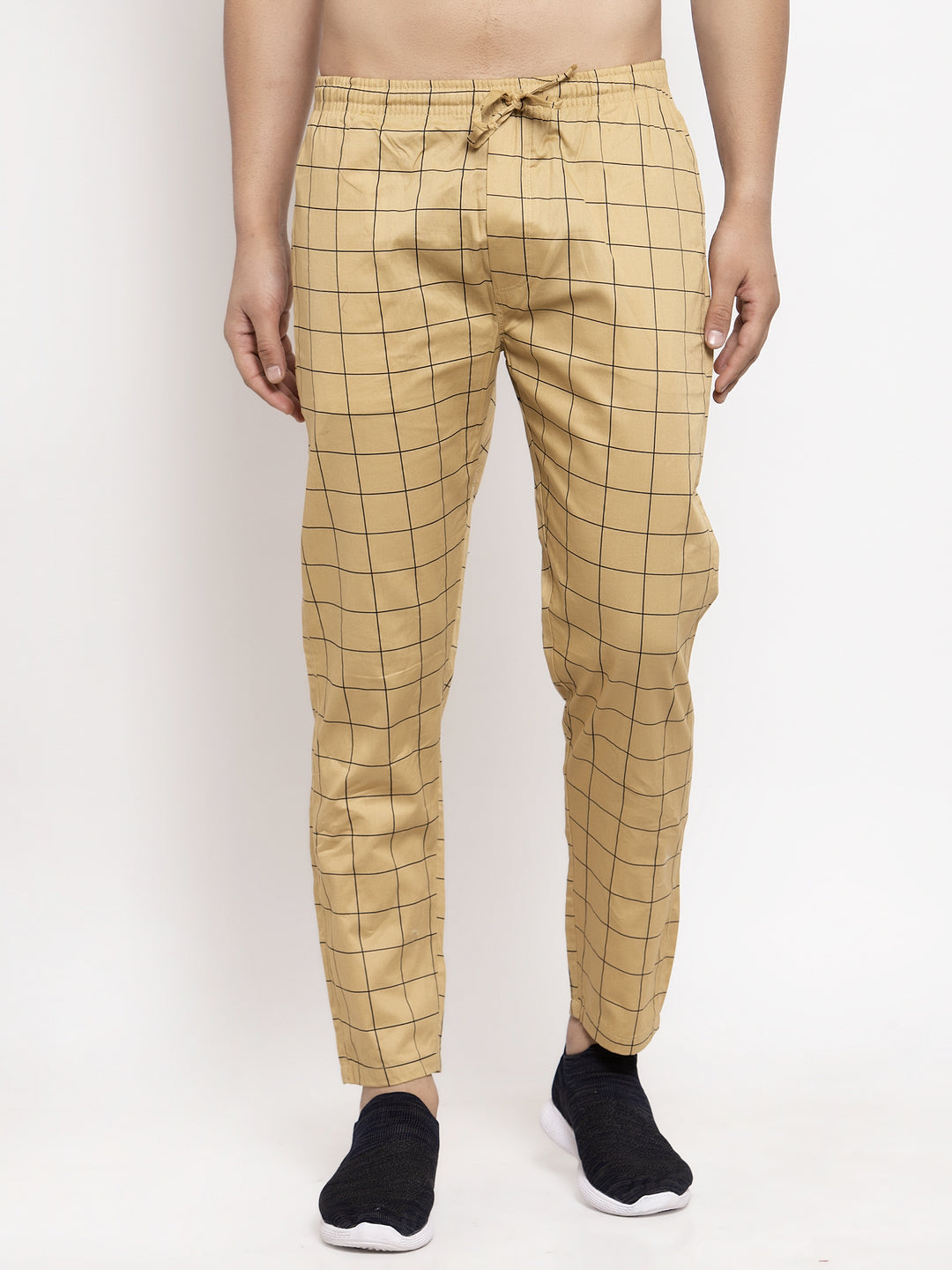 Men's Rust Checked Cotton Track Pants ( JOG 012Rust ) - Jainish
