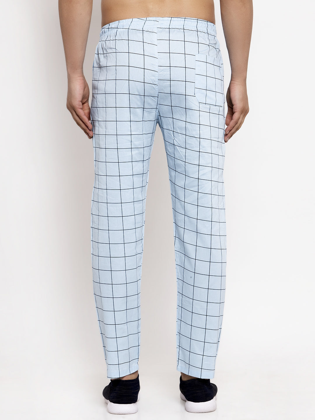 Men's Blue Checked Cotton Track Pants ( JOG 012Sky ) - Jainish