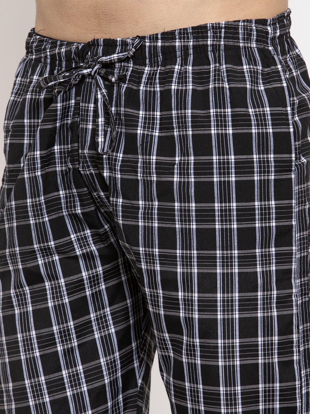 Men's Black Checked Cotton Track Pants ( JOG 013Black ) - Jainish