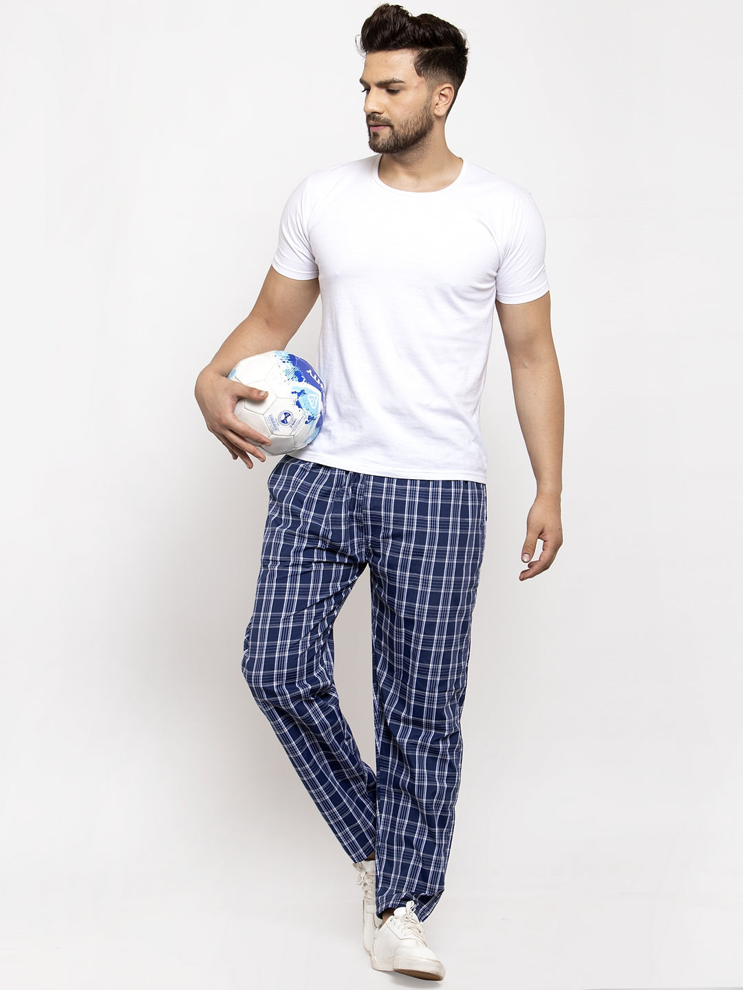 Men's Blue Checked Cotton Track Pants ( JOG 013Blue ) - Jainish