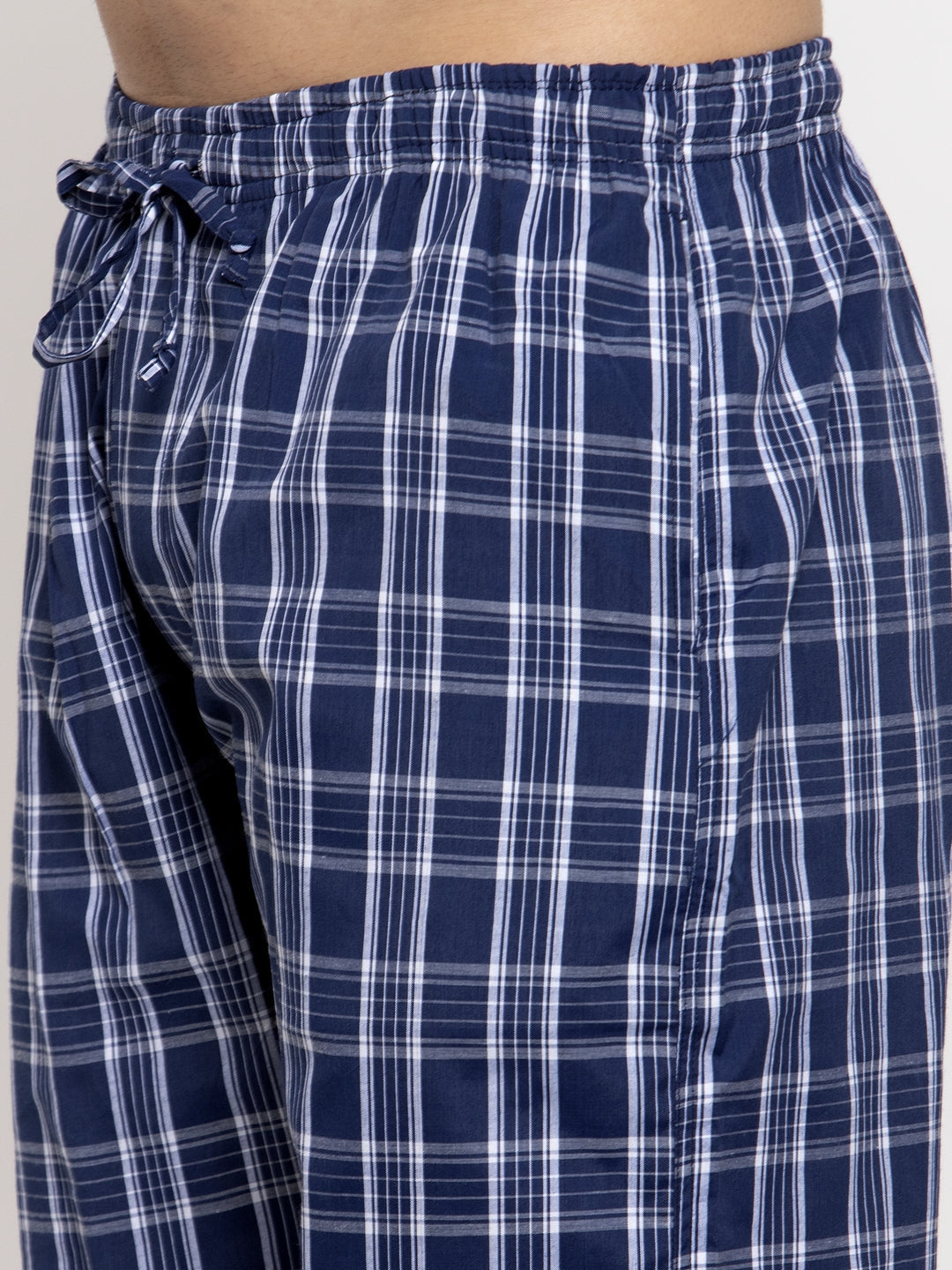 Men's Blue Checked Cotton Track Pants ( JOG 013Blue ) - Jainish