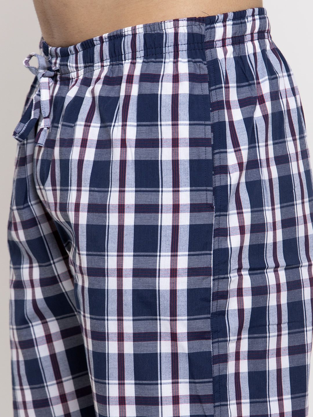 Men's Navy Blue Checked Cotton Track Pants ( JOG 013Navy-Blue ) - Jainish