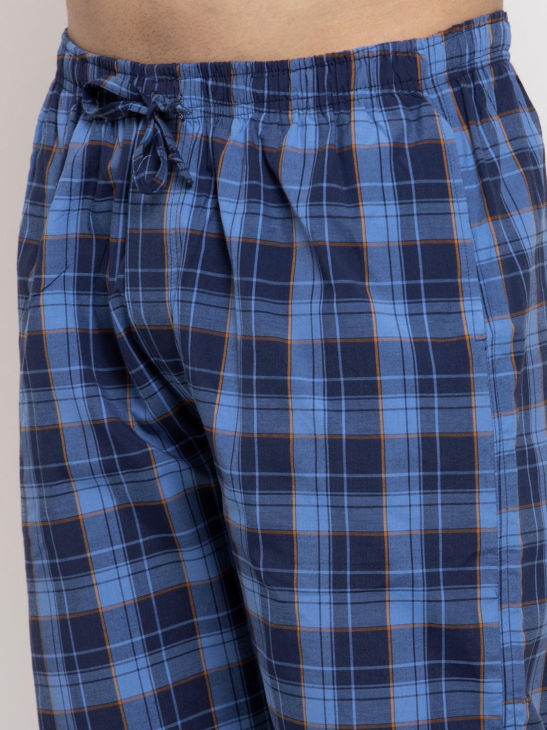 Men's Blue Checked Cotton Track Pants ( JOG 013Royal-Blue ) - Jainish