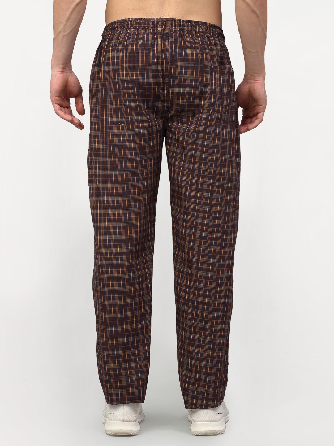 Men's Brown Cotton Checked Track Pants ( JOG 015Brown ) - Jainish