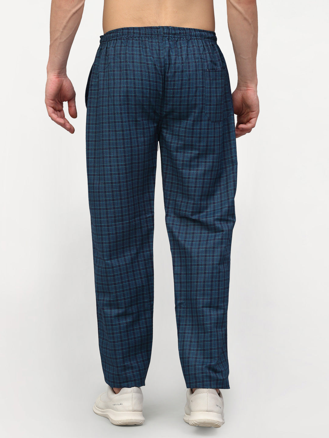 Men's Blue Cotton Checked Track Pants ( JOG 017Blue ) - Jainish