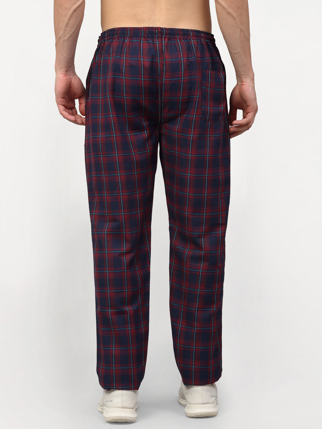 Men's Blue Cotton Checked Track Pants ( JOG 018Blue-Red ) - Jainish