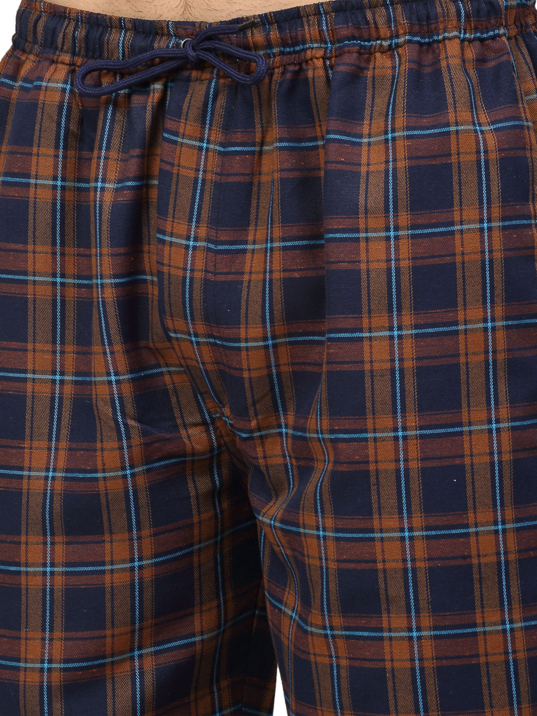 Men's Orange Cotton Checked Track Pants ( JOG 018Orange-Blue ) - Jainish