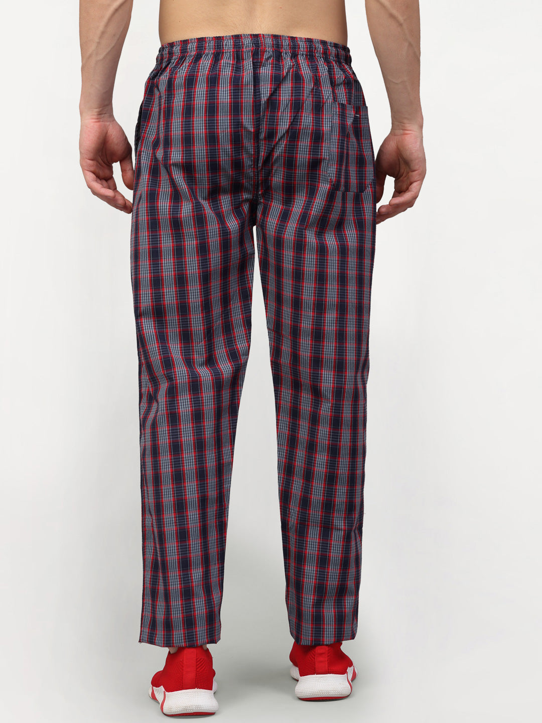 Men's Grey Cotton Checked Track Pants ( JOG 019Grey-Red ) - Jainish