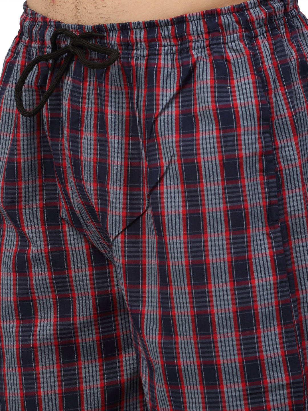 Men's Grey Cotton Checked Track Pants ( JOG 019Grey-Red ) - Jainish