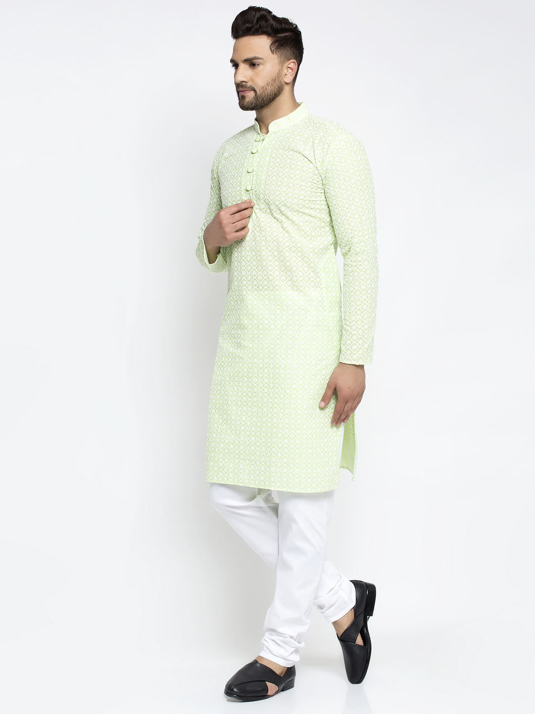 Men's Dark-Green Embroidered Kurta Payjama Sets ( JOKP 626 Dark-Green ) - Virat Fashions