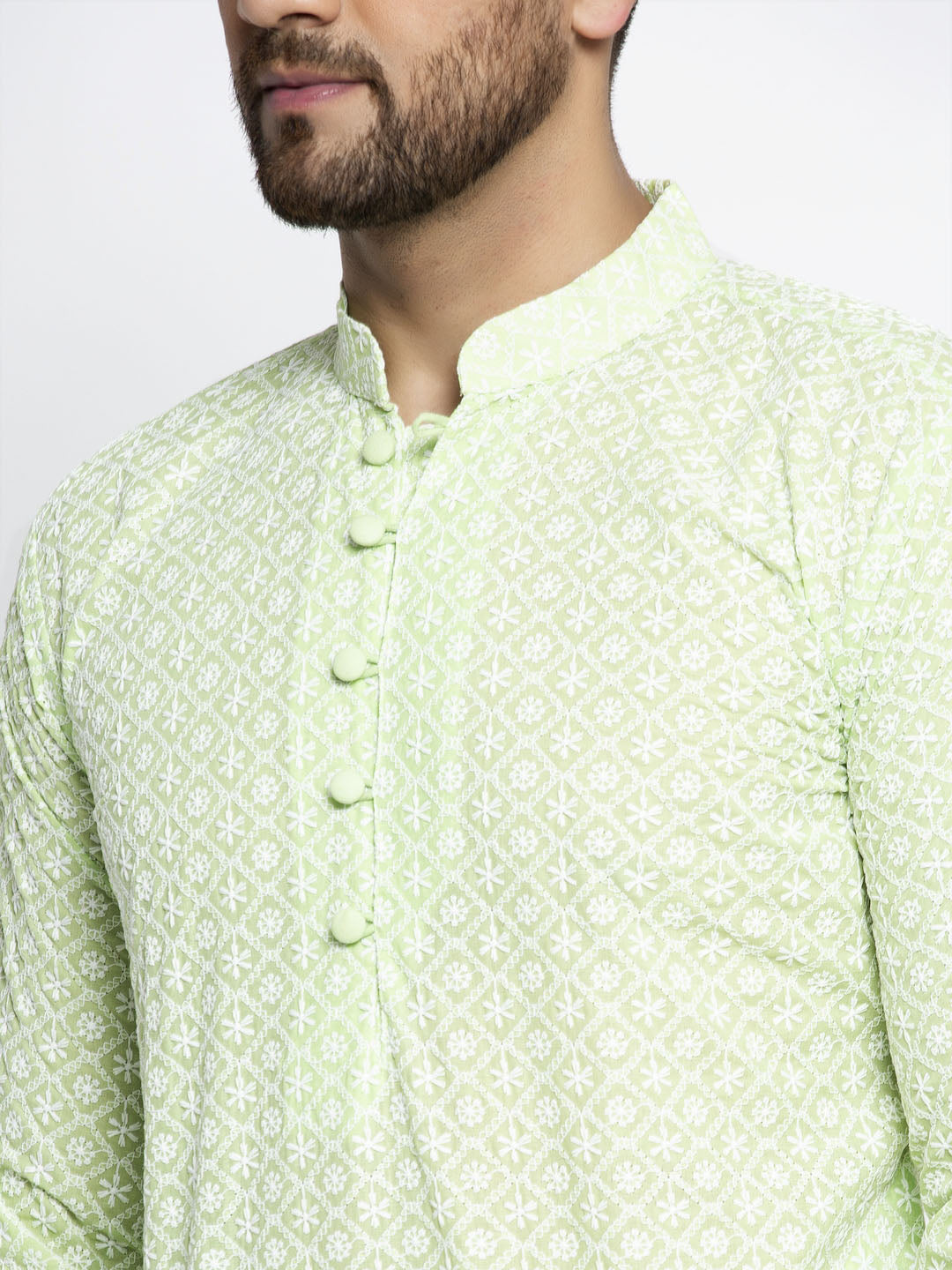 Men's Dark-Green Embroidered Kurta Payjama Sets ( JOKP 626 Dark-Green ) - Virat Fashions