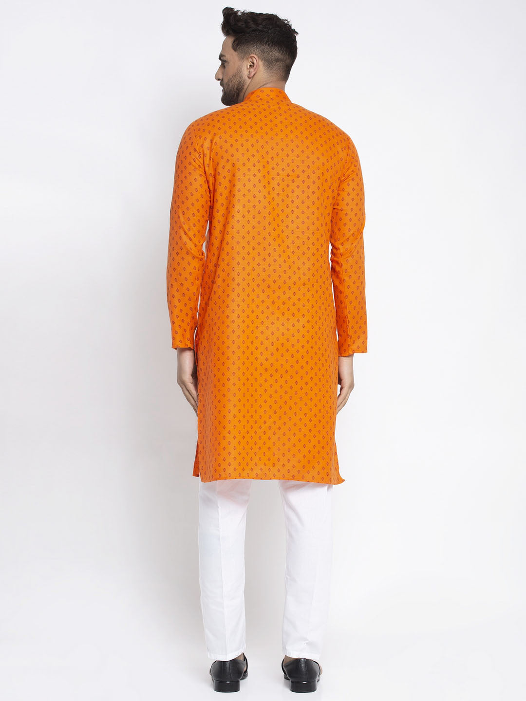Men's Orange Printed Kurta Only ( KO 627 Orange ) - Virat Fashions