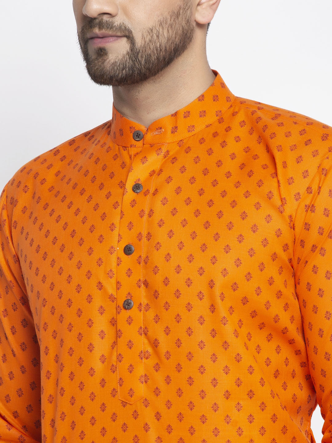 Men's Orange Printed Kurta Payjama Sets ( JOKP 627 Orange ) - Virat Fashions