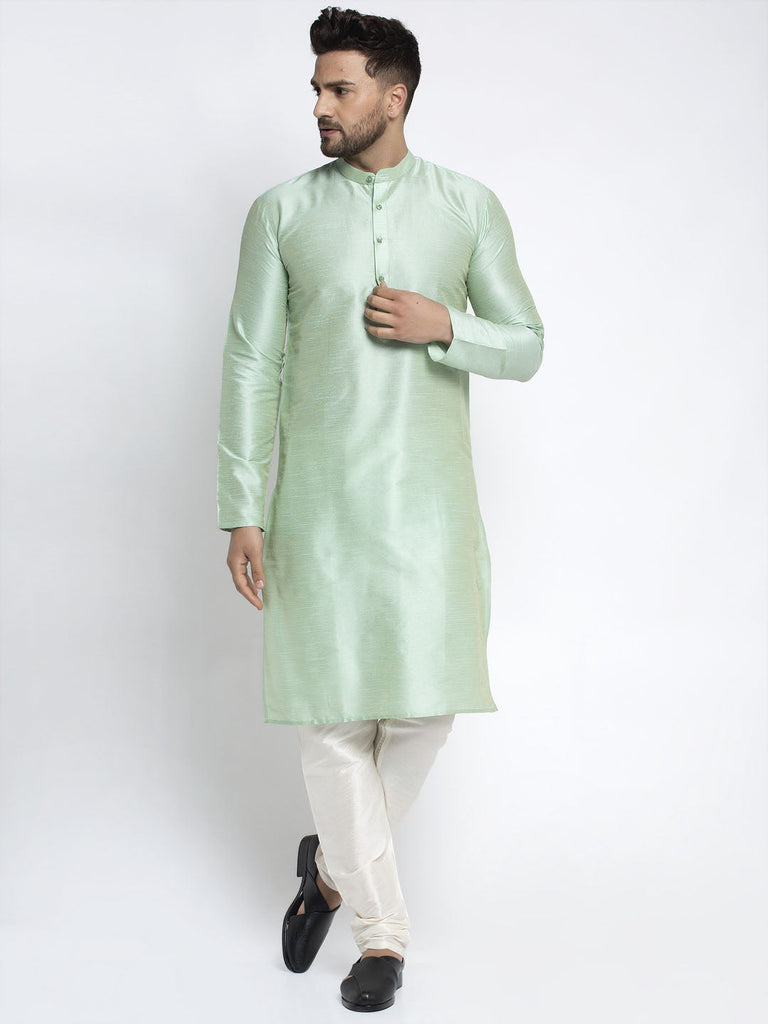 Men's Green Solid Dupion Silk Kurta Only( KO 636 Green )