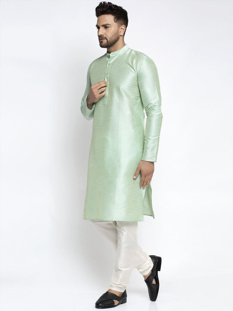 Men's Green Solid Dupion Silk Kurta Only( KO 636 Green )