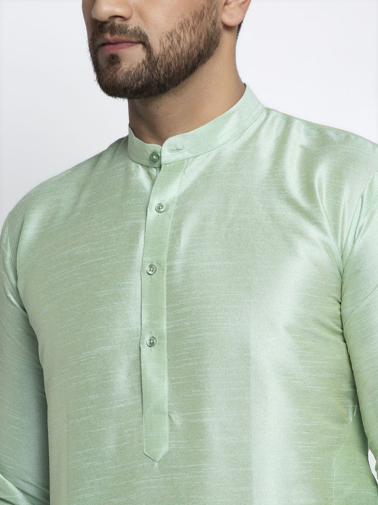 Men's Green Solid Dupion Silk Kurta Payjama Set ( JOKP 636 Green )