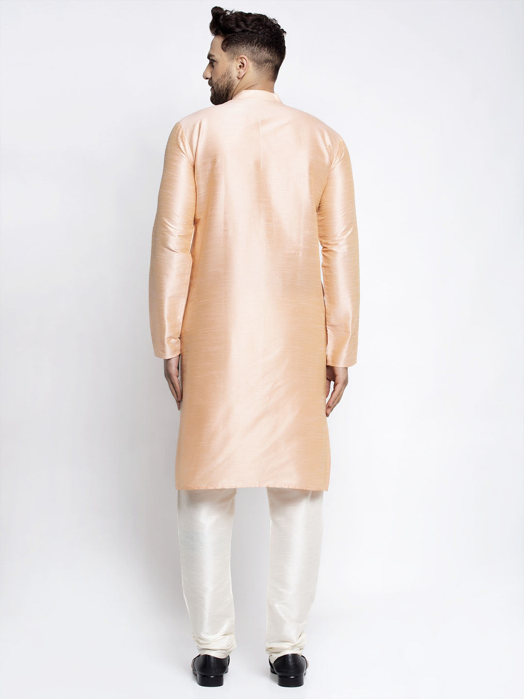 Men's Peach Solid Dupion Silk Kurta Payjama Set ( JOKP 636 Peach ) - Virat Fashions
