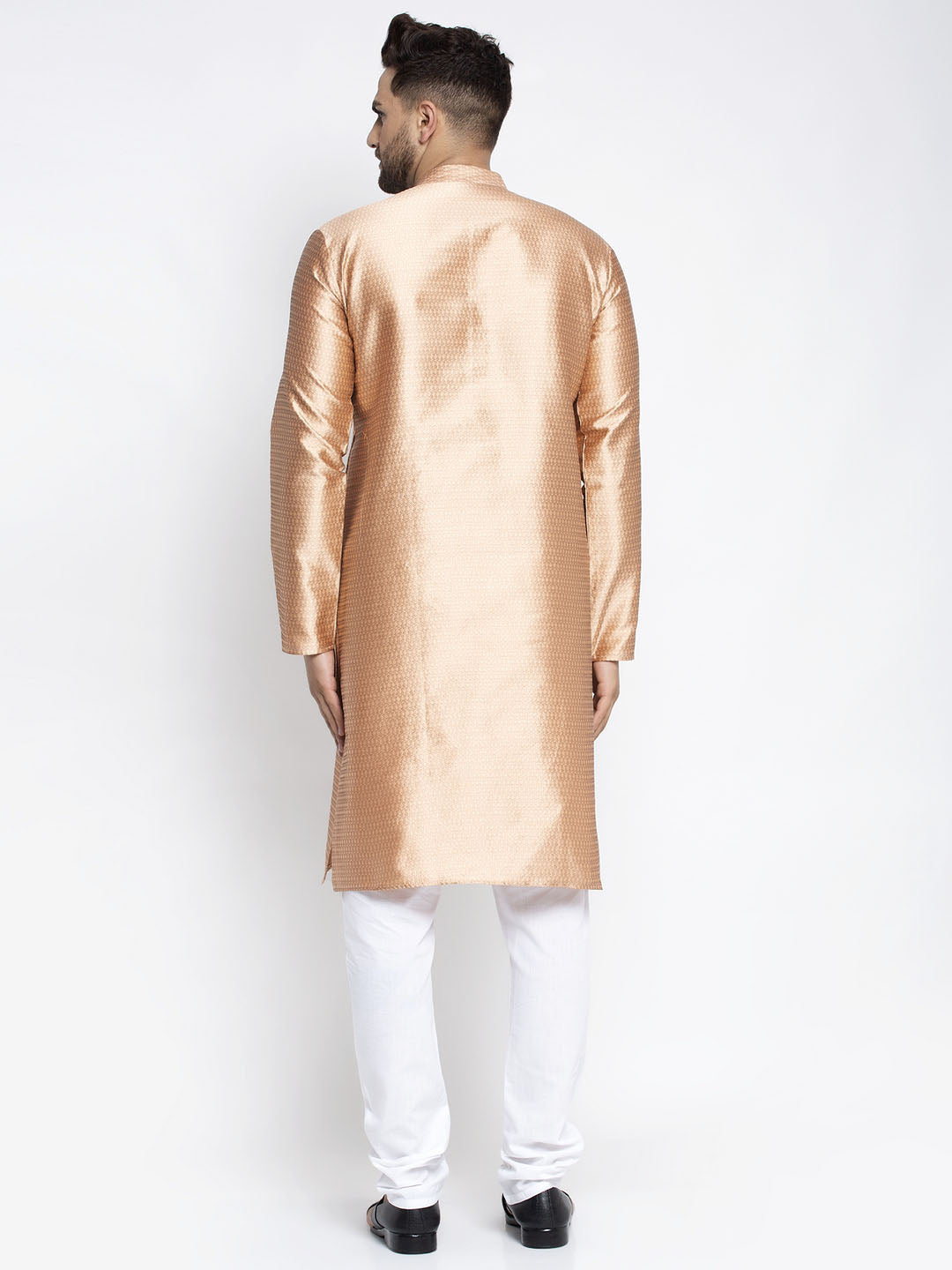 Men's Bronze & White Woven Design Kurta with Pyjamas ( JOKP 637 Bronze ) - Virat Fashions