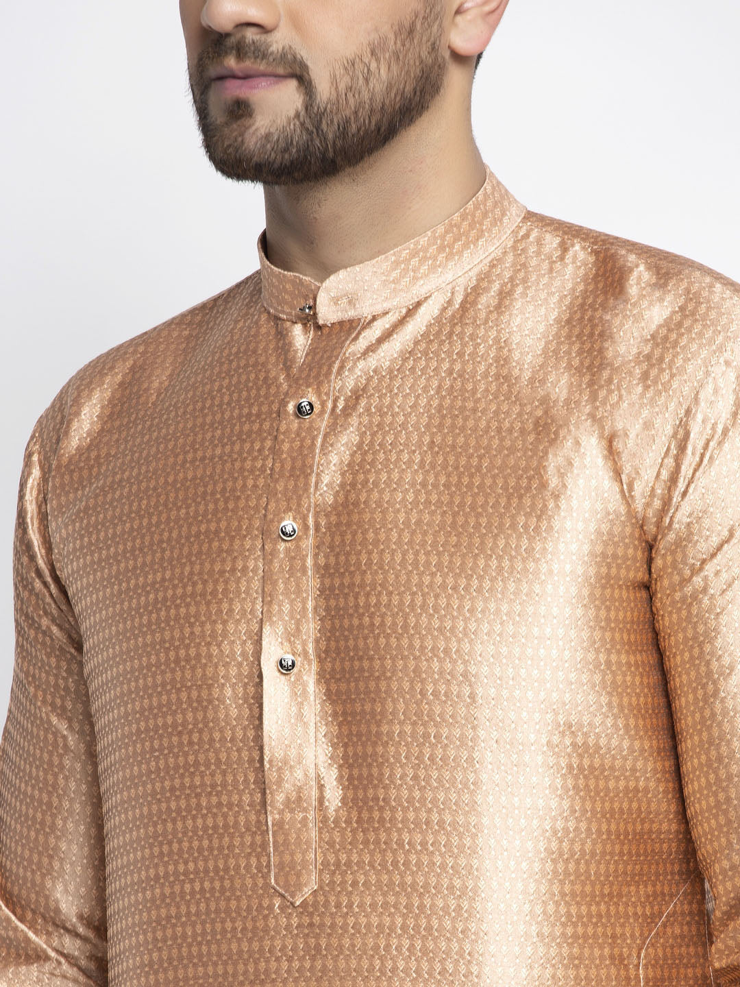 Men's Bronze & White Woven Design Kurta with Pyjamas ( JOKP 637 Bronze ) - Virat Fashions