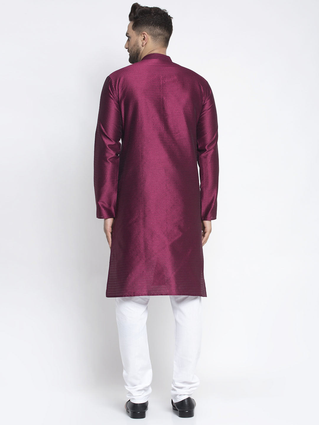 Men's Purple & White Woven Design Kurta with Pyjamas ( JOKP 637 Purple ) - Virat Fashions