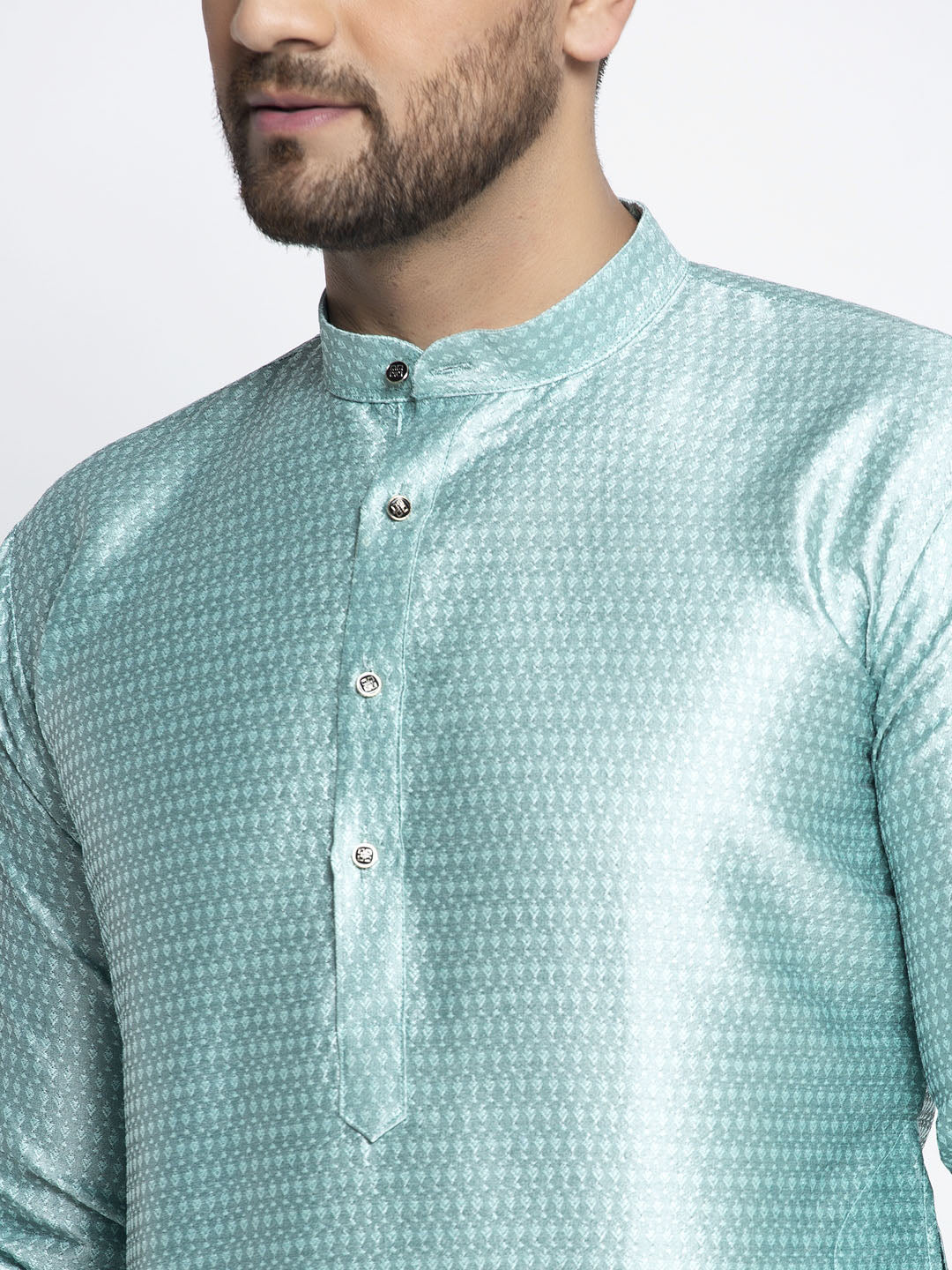 Men's Sky Blue & White Woven Design Kurta with Pyjamas ( JOKP 637 Sky ) - Virat Fashions