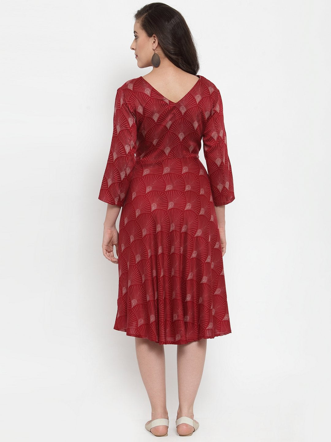 Women's Maroon Printed Fit and Flare Ethnic Dress - Jompers