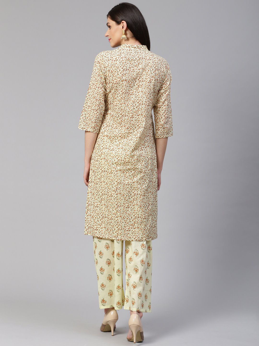 Women's Yellow Floral Printed Kurta with Palazzos - Jompers