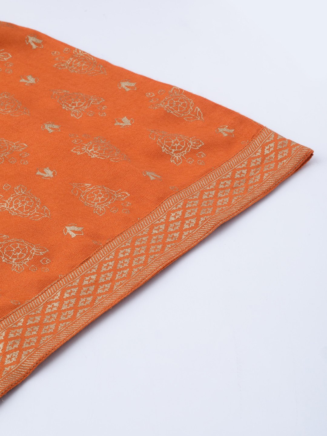 Women's Orange & Golden Block Printed Kurta with Palazzos - Jompers