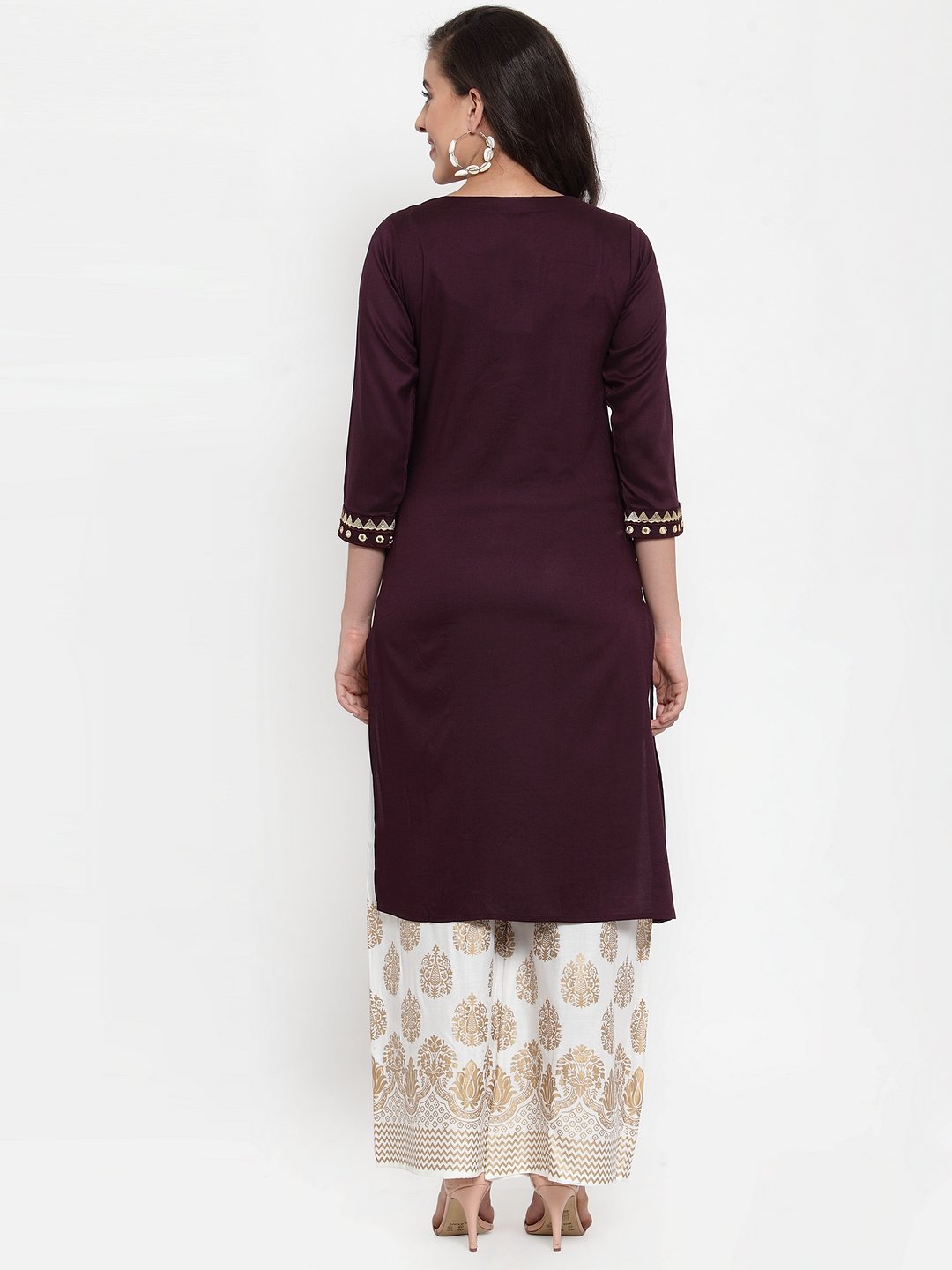 Women's Purple Embroidered Kurta with Palazzos - Jompers