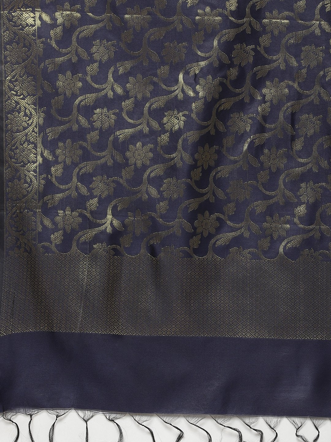Women's Navy Blue & Golden Solid Kurti with Sharara & Woven Design Dupatta - Jompers
