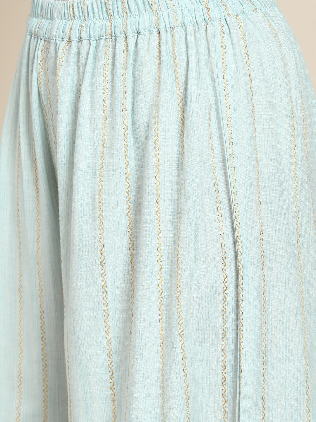 Women's Turquoise Blue Woven Design Gotta Patti Kurta with Sharara & Dupatta ( JOKPS D20F 1438 Firozi ) - Jompers