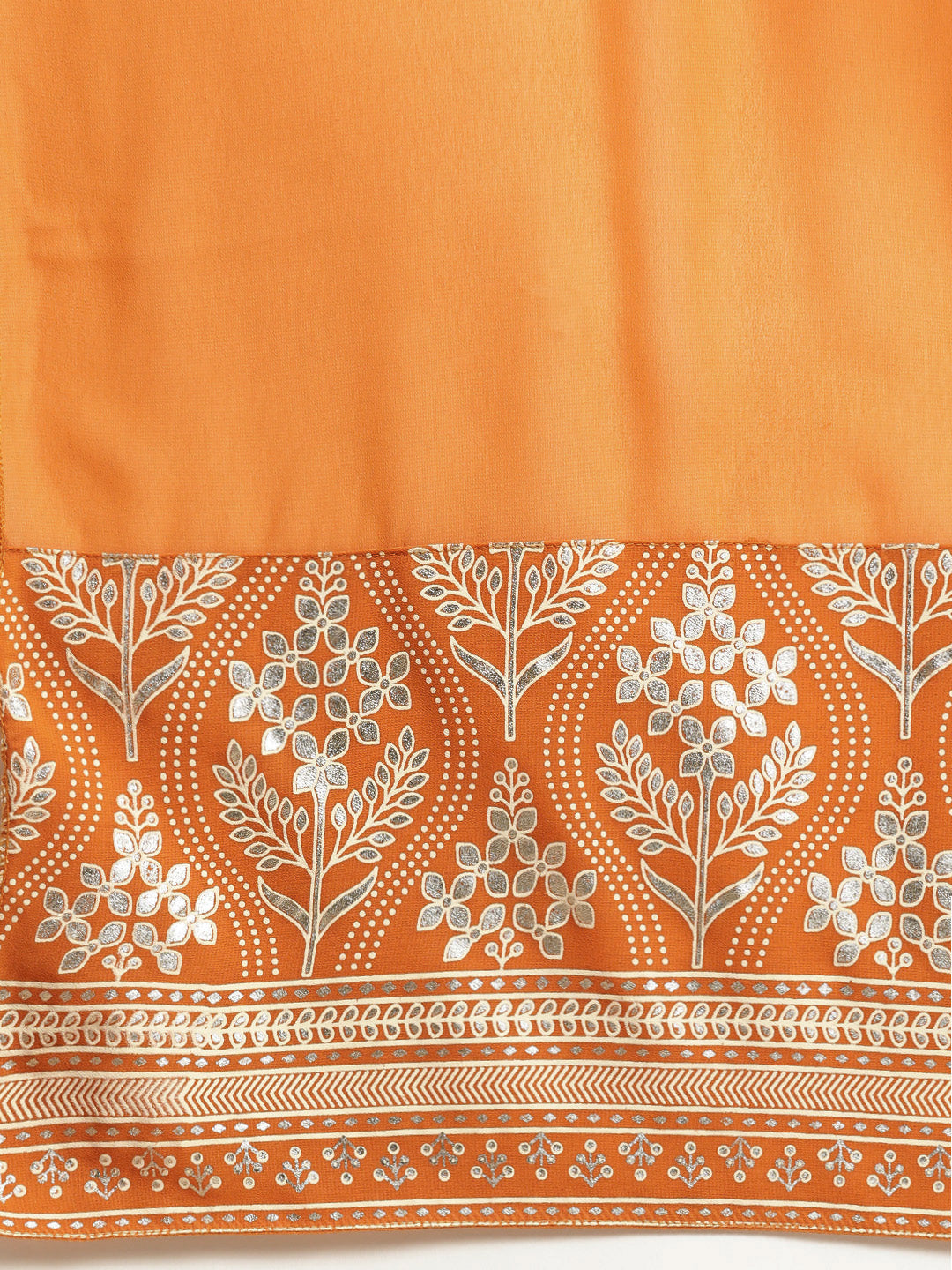 Women's Orange & Silver Ethnic Motifs Foil Printed Straight Kurta Sharara Dupatta ( JOKPS D32O 1444 Orange ) - Jompers